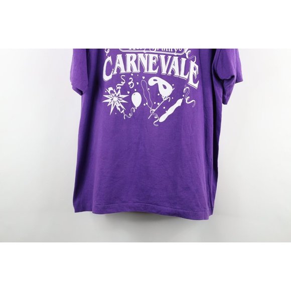 Vtg 90s Streetwear Mens XL Faded Spell Out Carnevale Party T-Shirt Purple USA - Picture 3 of 10